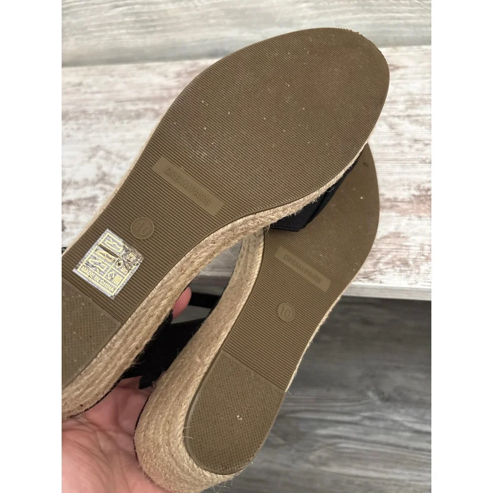 Dream Pairs Womens Black Faux Suede Closed Toe Espadrille Wedge Sandals Size 8.5